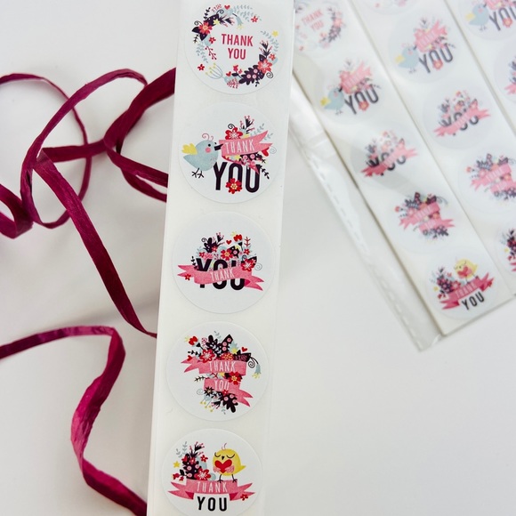 Thank You Stickers. Wildflower Bird Pink Ribbon. Shipping Stickers. 200 Pieces - Picture 4 of 8